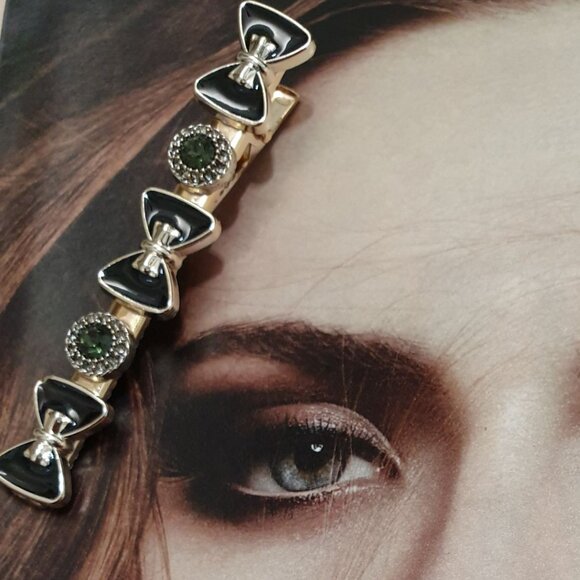 Gold Black Bow Hair Clip Pin Women Fashion Classic Casual Formal Accessory Gift - Picture 1 of 3